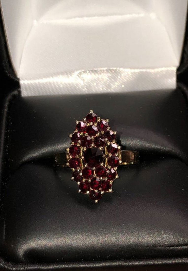 Antique Bohemian Garnet Size 7 Cocktail Ring 900 Silver (1 of 4)