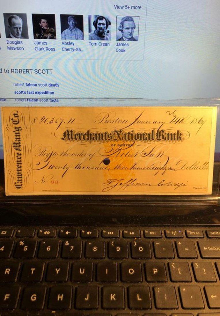 Scarce Check Signed by Thomas Jefferson Coolidge 1869 (1 of 10)