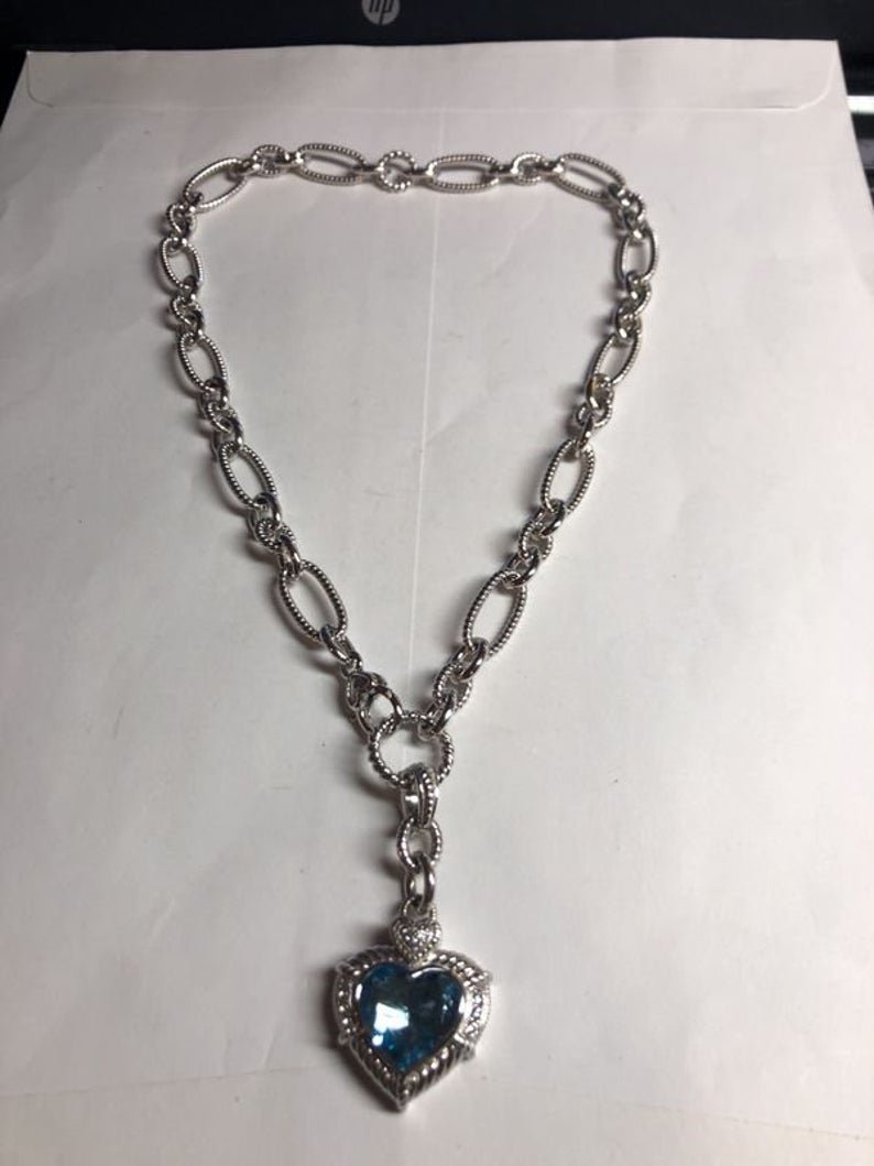 Superb Judith Ripka Sterling Silver Blue Topaz Necklace: Superb Judith Ripka Sterling Silver Blue Topaz CZ Designer Necklace Like New Condition 64.3 Grams TW 18” Chain Size. No Reserve Bid & No Buyers Premium. Local Pickup or Shipping by the UPS Store onl