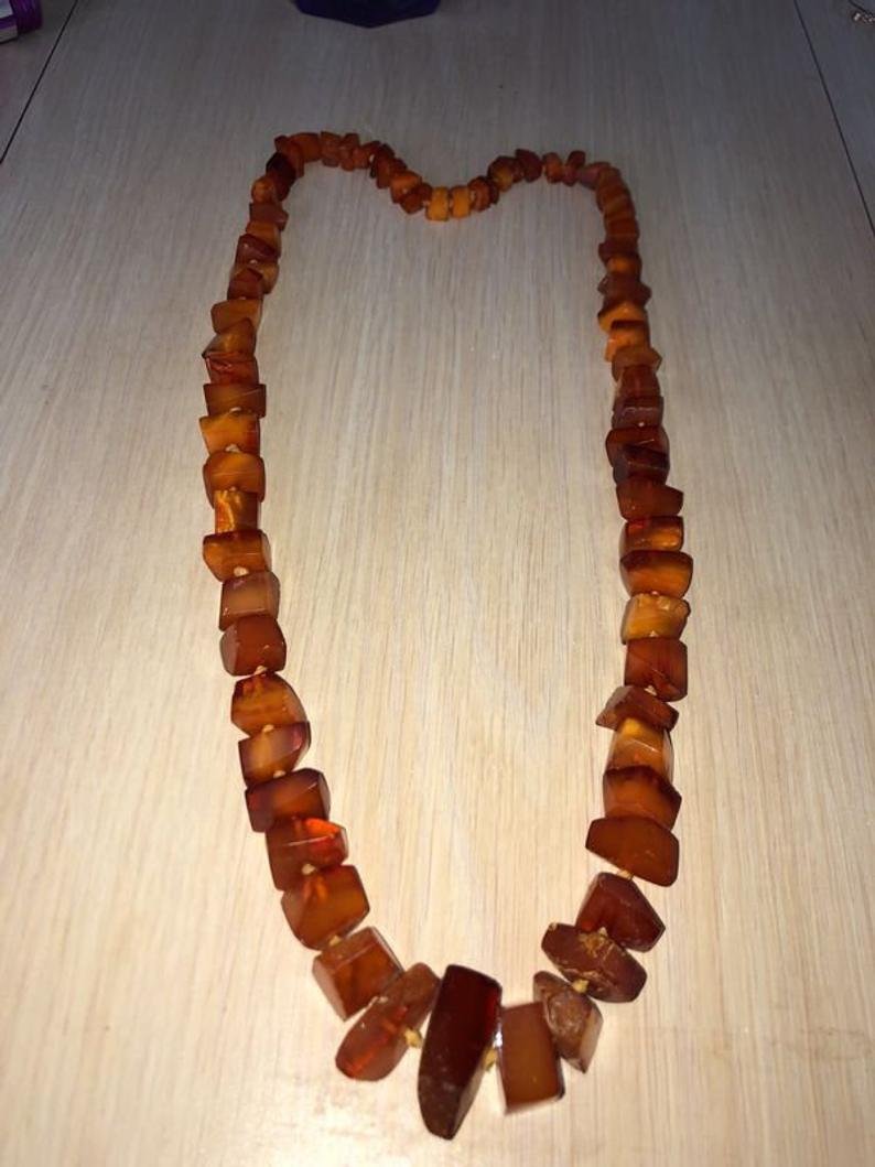 Vintage Raw Chunky Amber Bead 28” Graduated Necklace (1 of 5)