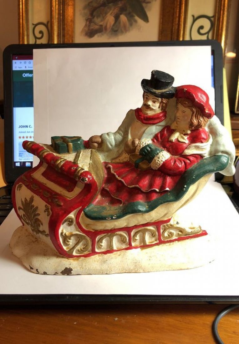 Vintage Cast Iron “Sleigh Ride” Door Stop 6-3/4” x 9” (1 of 5)