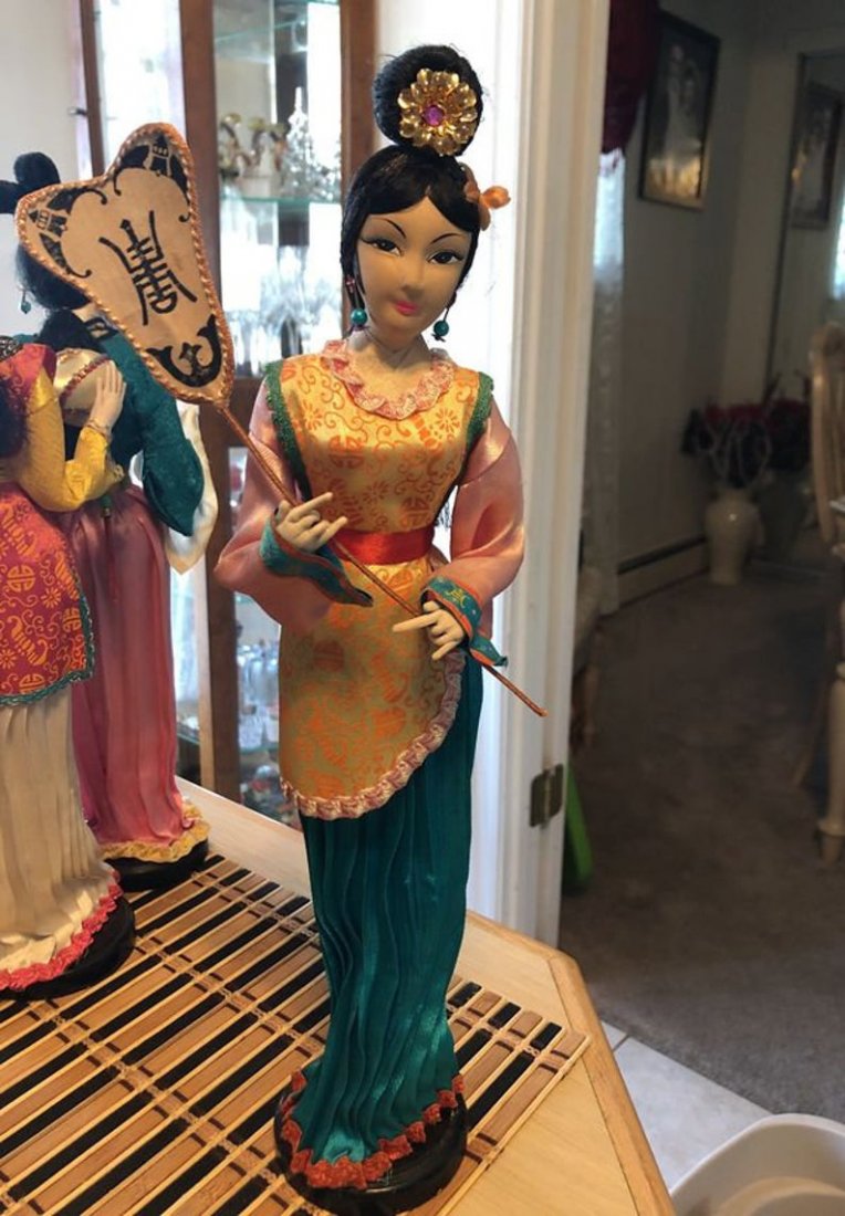 Vintage Asian 15-1/2” Tall Paper Mache Silk Doll (1 of 7)