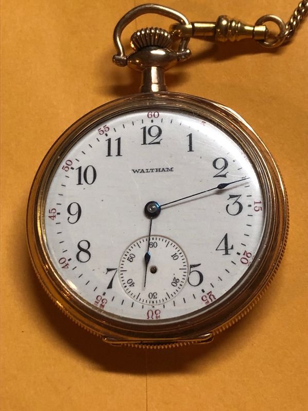 Waltham Early 1900’s Open Face Gold Filled Guaranteed: Waltham Early 1900Â’s Open Face Gold Filled Guaranteed Watch Case with Fob Runs but missing the Second Hand 2Â” in Diameter Preowned from an Estate. No Reserve Bid & No Buyers Premium. Shipping