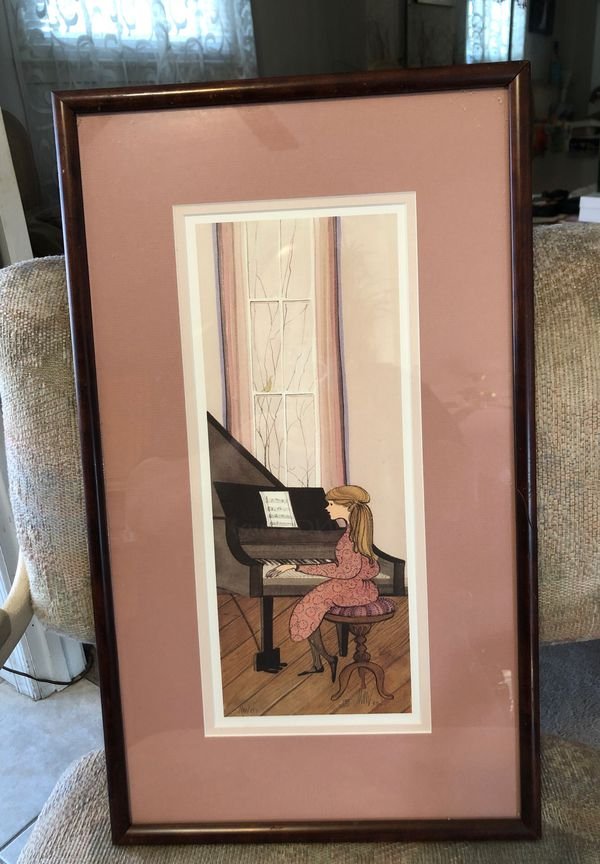 Vintage Girl Playing the Piano Signed & Numbered Litho: Vintage Girl Playing the Piano Signed & Numbered Lithograph 192/1000 Frame Size 12Â” x 21Â” Preowned from an Estate (Artist ?). No Reserve Bid & No Buyers Premium. Local Pickup or Shipping by th