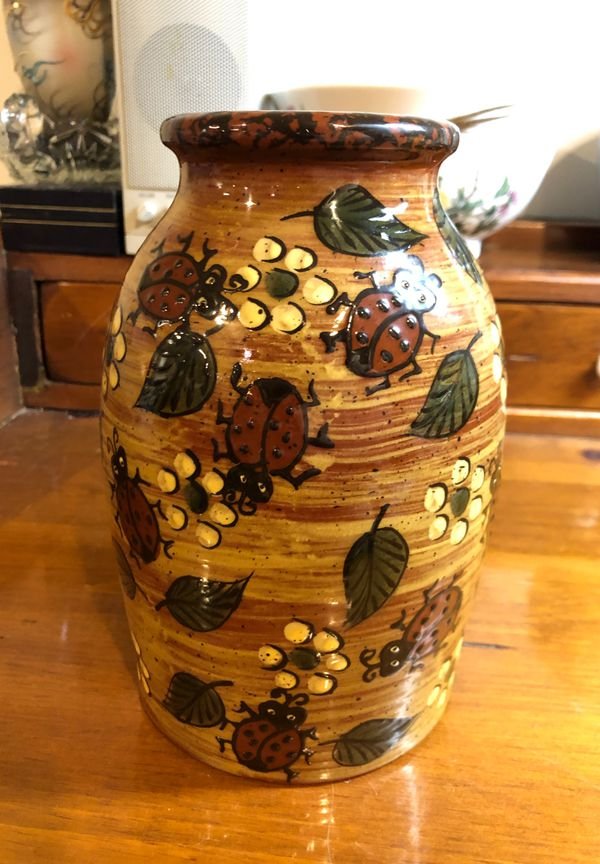 Eldreth Pottery Redware Ladybug Vase 7-1/2” Tall... (1 of 6)
