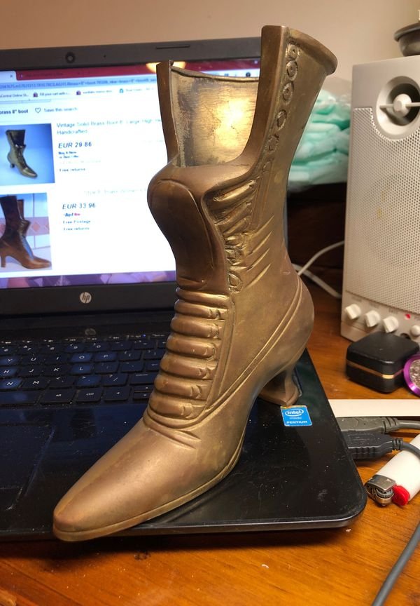 Vintage Heavy Solid Brass Boot Planter or Paper Weight (1 of 6)