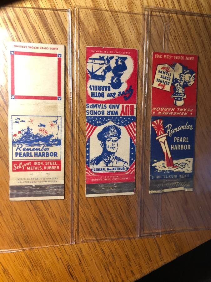 3 Vintage Remember Pearl Harbor Match Book Covers (1 of 2)