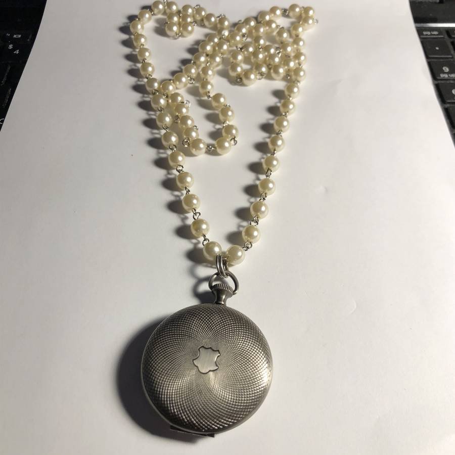 Vintage 40" Faux Pearl Necklace with Large Locket....: Vintage 40" Faux Pearl Necklace with a Large Locket 1-3/4" in Diameter Preowned from an Estate. Shipping $5.00