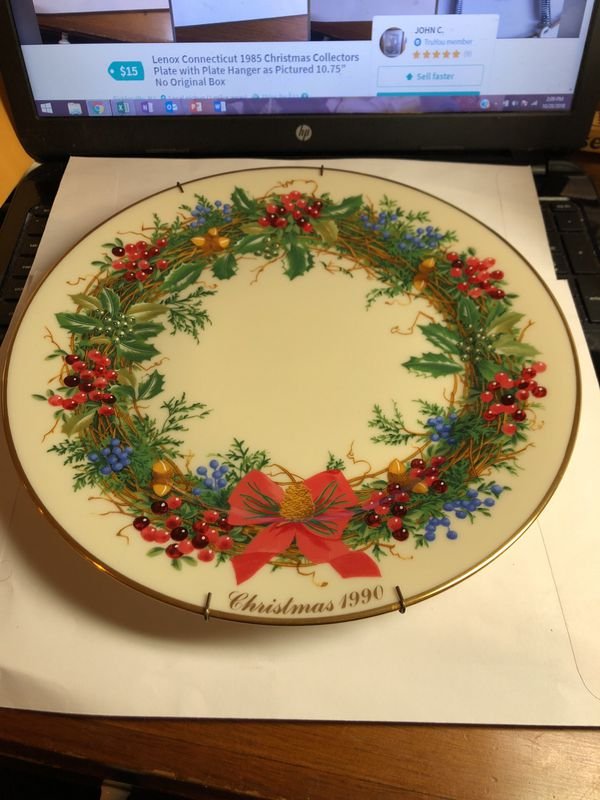 Lenox New Jersey 1990 Christmas Collectors Plate...: Lenox New Jersey 1990 Christmas Collectors Plate with Plate Hanger as Pictured 10.75” No Original Box. Shipping Actual Charge.