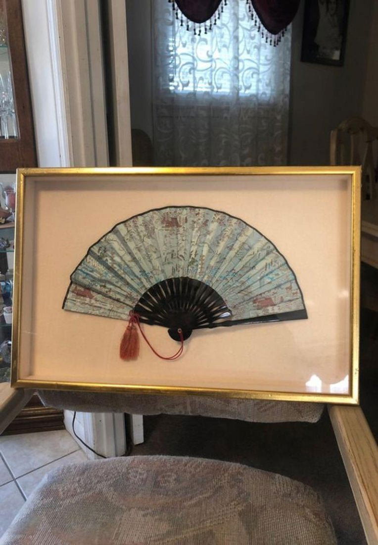 Vintage Japanese Handheld Decorated Silk Fan Encased (1 of 9)