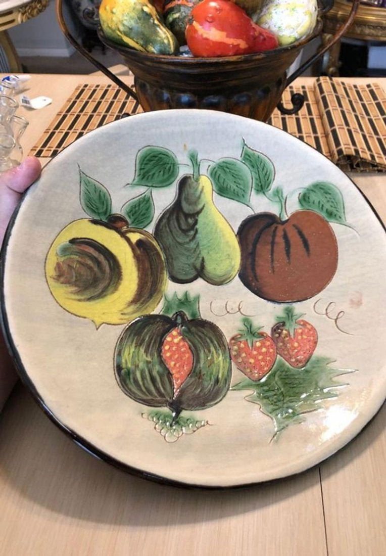 Vintage Signed By Artist 13-1/2” Diameter Red-ware.... (1 of 4)
