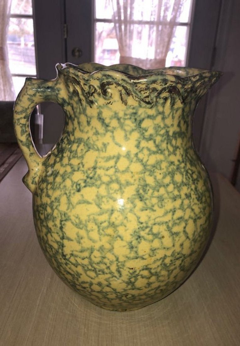 Antique Sprongeware Stoneware Water Pitcher 10” Tall... (1 of 8)