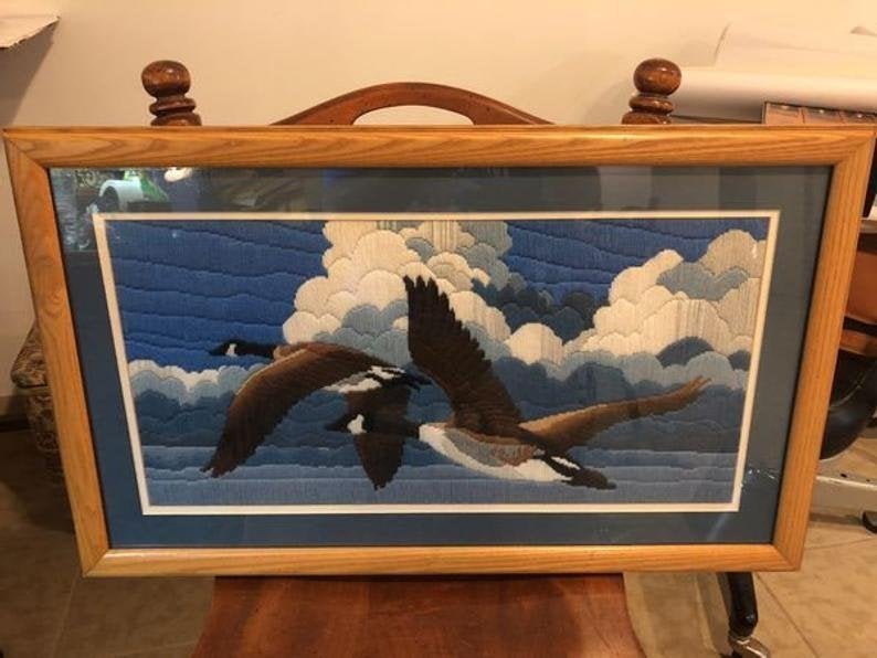 Vintage Geese in Flight Large Needlepoint Artwork (1 of 7)