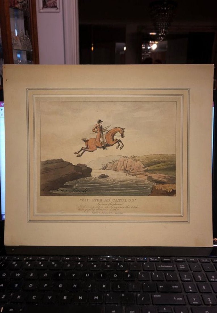 Signed Rare “Sic Itur Ad Catulos” Hand Colored Etching (1 of 10)