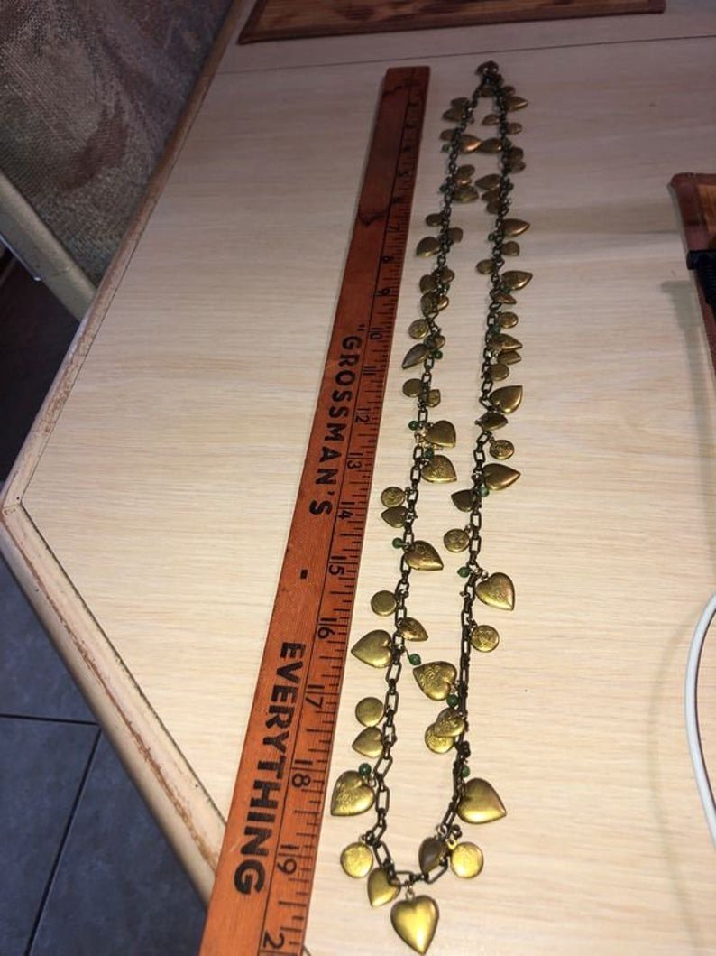 Vintage/Antique 38” Locket & Jade Bead Necklace...: Vintage/Antique 38” Locket & Jade Bead Necklace (All Lockets Open) Scarce Piece. No Reserve Bid & No Buyers Premium. Shipping $7.00