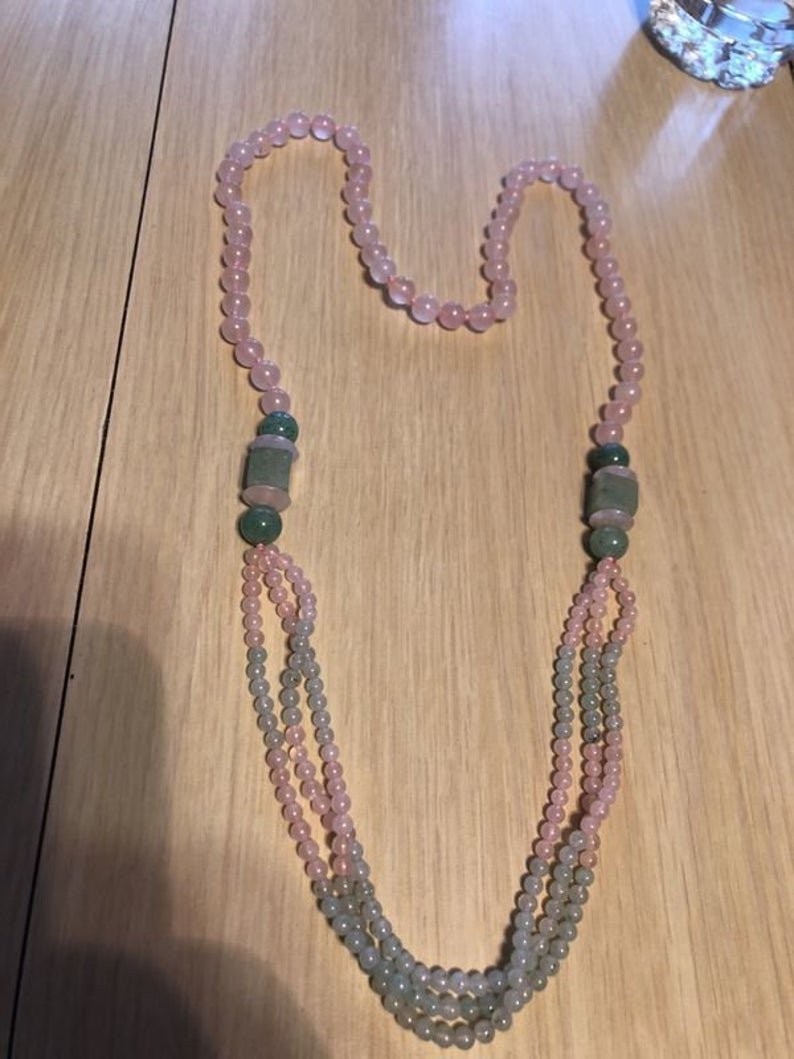 Vintage Estate Preowned Pink Rose Quartz & Jade Color. (1 of 5)