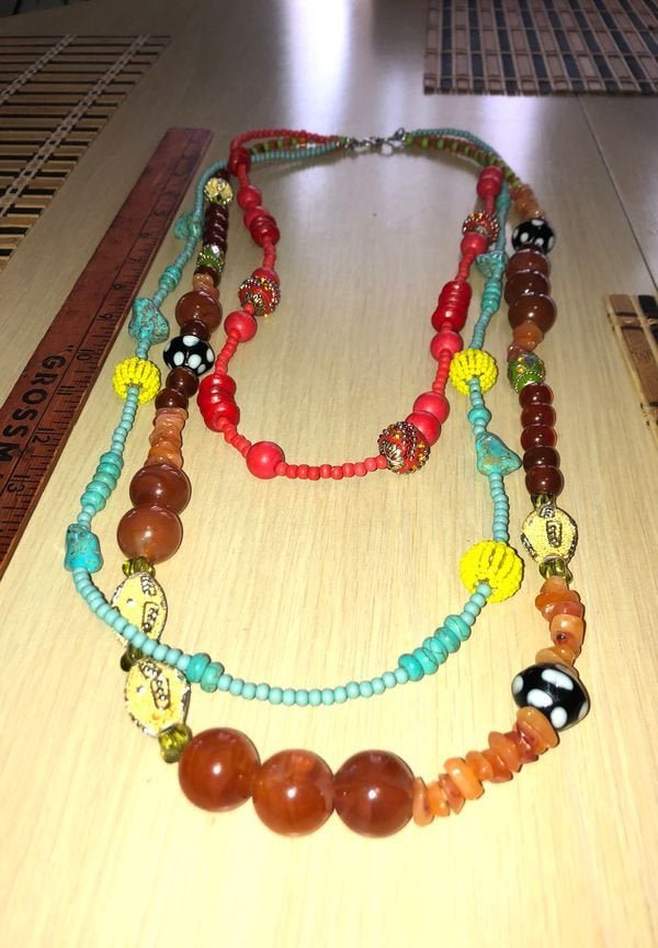 Vintage Long Length Triple Strand Beaded Necklace... (1 of 5)