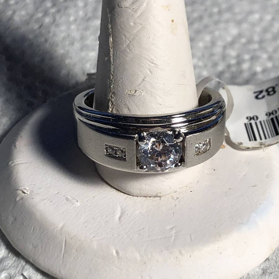 Men's Sterling Silver CZ Swarovski Ring Size 10-3/4 New (1 of 7)