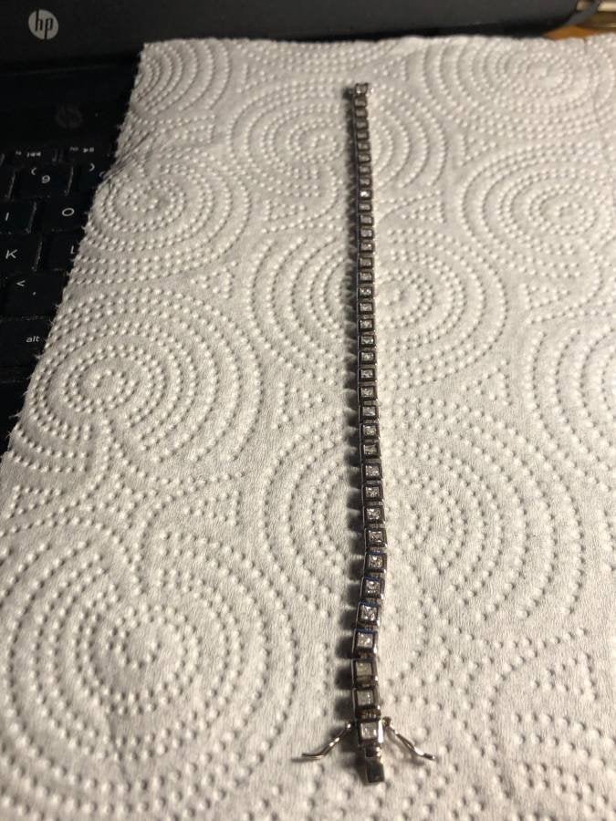 Sterling Silver CZ Tennis Bracelet 9" Long Preowned...: Sterling Silver CZ Tennis Bracelet 9" Preowned from an Estate. (White Color Silver) Shipping $5.00
