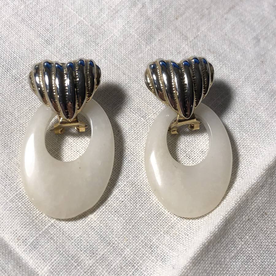 Estate Celadon Jade Amulet Fashion Earrings Preowned (1 of 4)