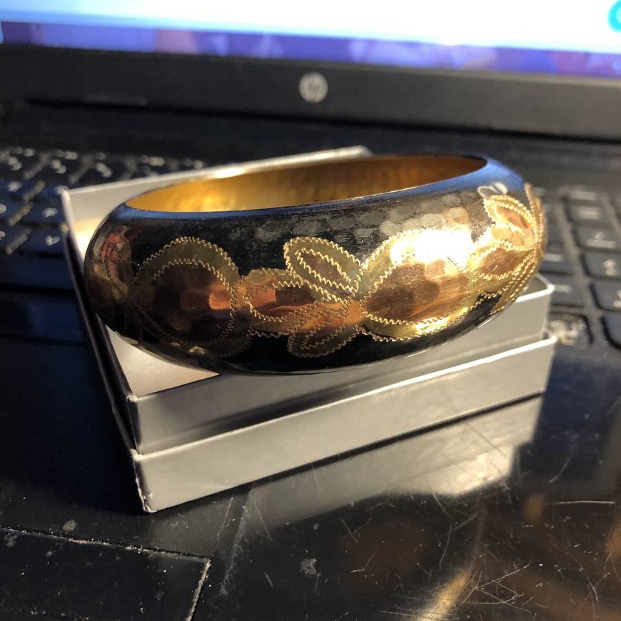 Vintage Brass Etched 1-2/16” Wide Bangle Bracelet... (1 of 3)