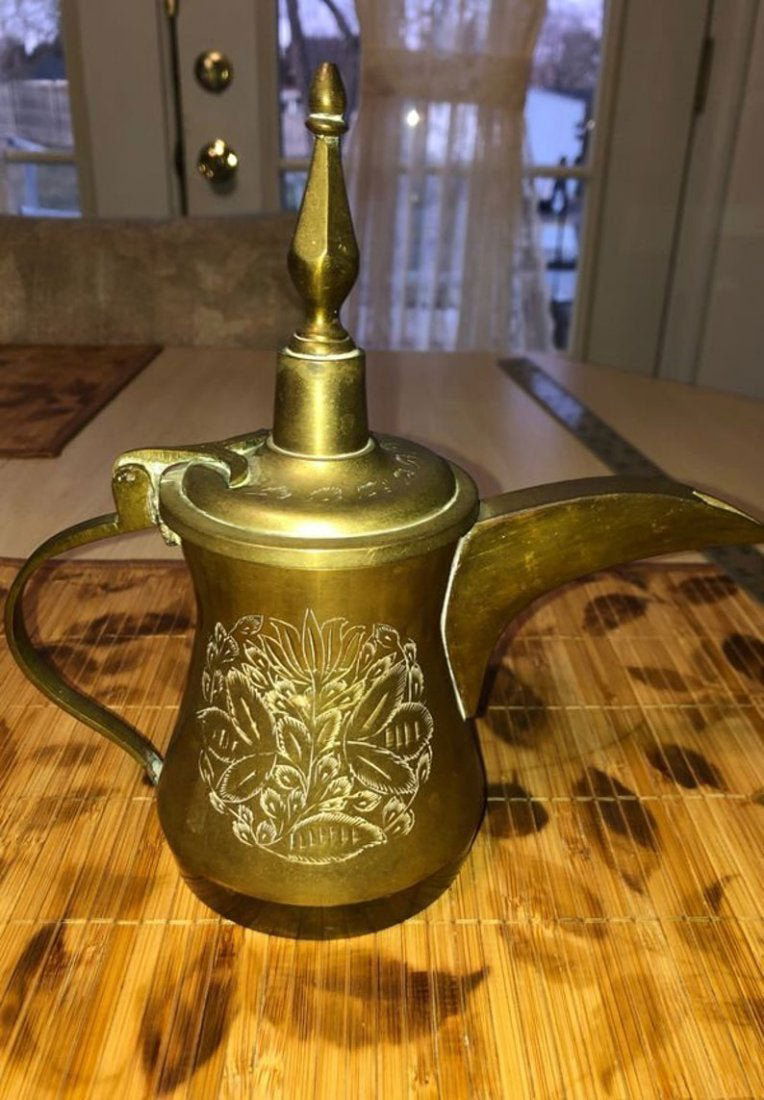 Scarce Handmade Solid Brass Etched 8-1/2” Tall Pitcher (1 of 9)