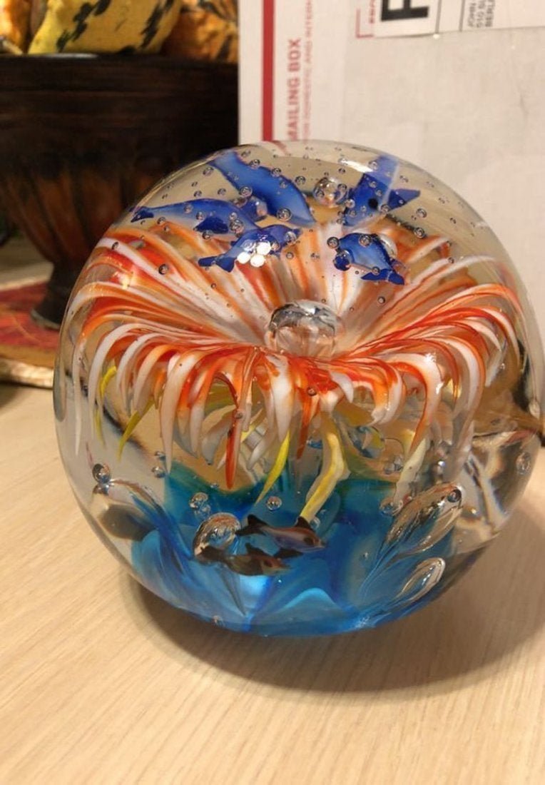 Superb Large 5" x 5" Wide Art Glass Fish/Dolphin Globe (1 of 6)