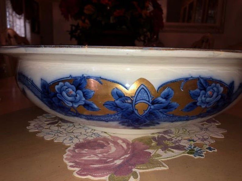 Antique F.W. & Co England Flow Blue Wash Basin 16-1/2” (1 of 9)