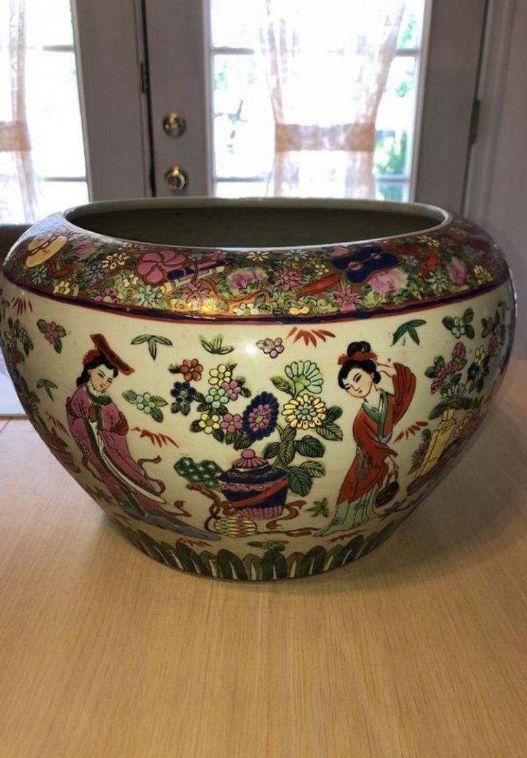 Antique Chinese Famille Rose Heavy Hand Painted Planter (1 of 10)