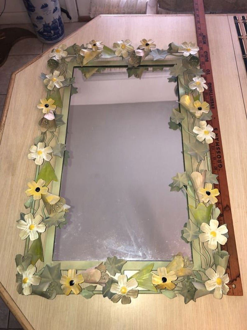 Fancy Enameled Sheet Metal Flower Art Framed Dresser... (1 of 5)