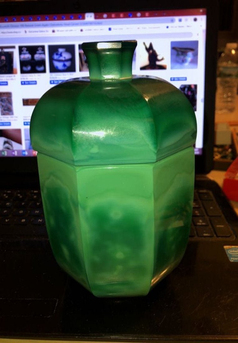 Fantastic Early Green Agate Covered Jar 7” Tall.... (1 of 10)