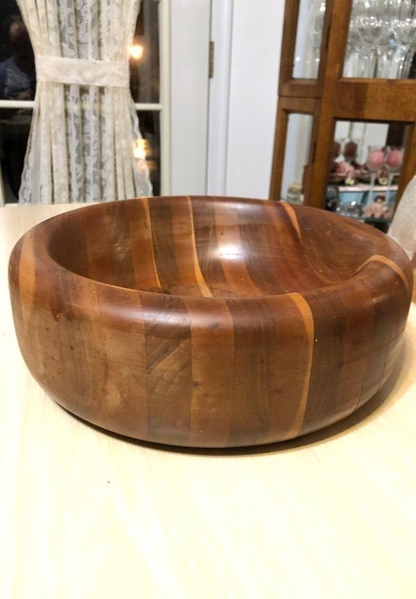 Vintage Homemade Block Wood Salad Bowl 11” Diameter... (1 of 4)