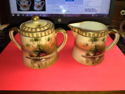 Vintage NIPPON Hand Painted Sugar & Creamer From Estate: Vintage NIPPON Hand Painted Sugar & Creamer From an Estate Cleanout In Good Condition. Domestic Shipping $10.00