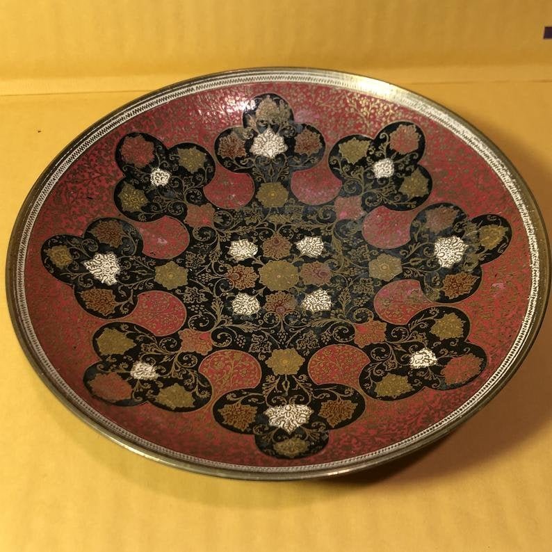 Vintage Solid Brass Enameled 7-1/2" Diameter Plate... (1 of 2)