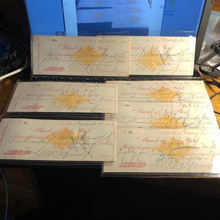 7-Bank of New York Estate of Samuel Aymar 1880's Checks: 7-Bank of New York Estate of Samuel Aymar 1880's Checks. FREE DOMESTIC SHIPPING!