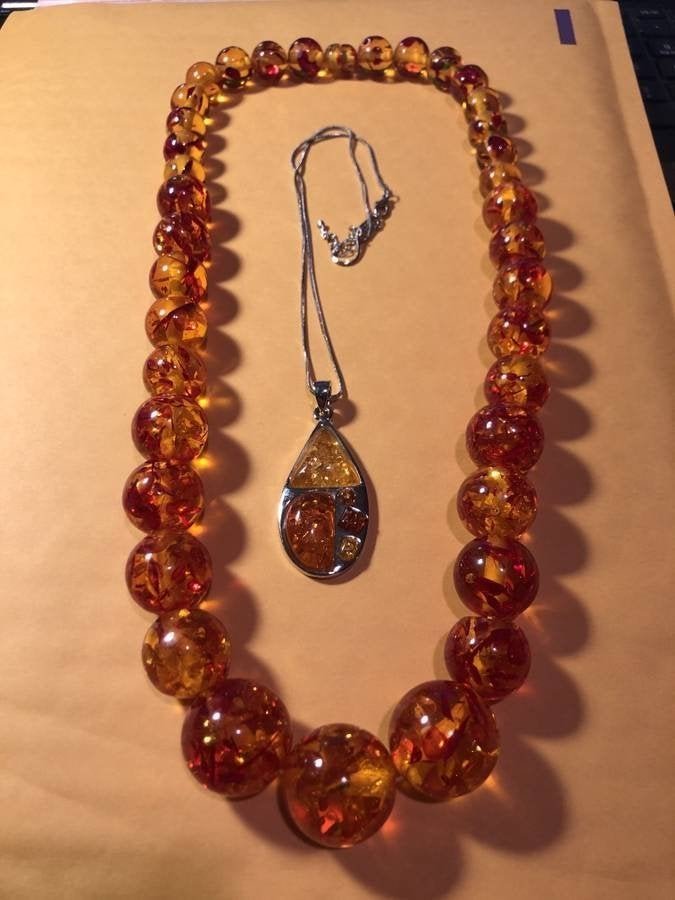 Vtg Fashion Amber Pendant & 24" Large Bead Graduated... (1 of 6)