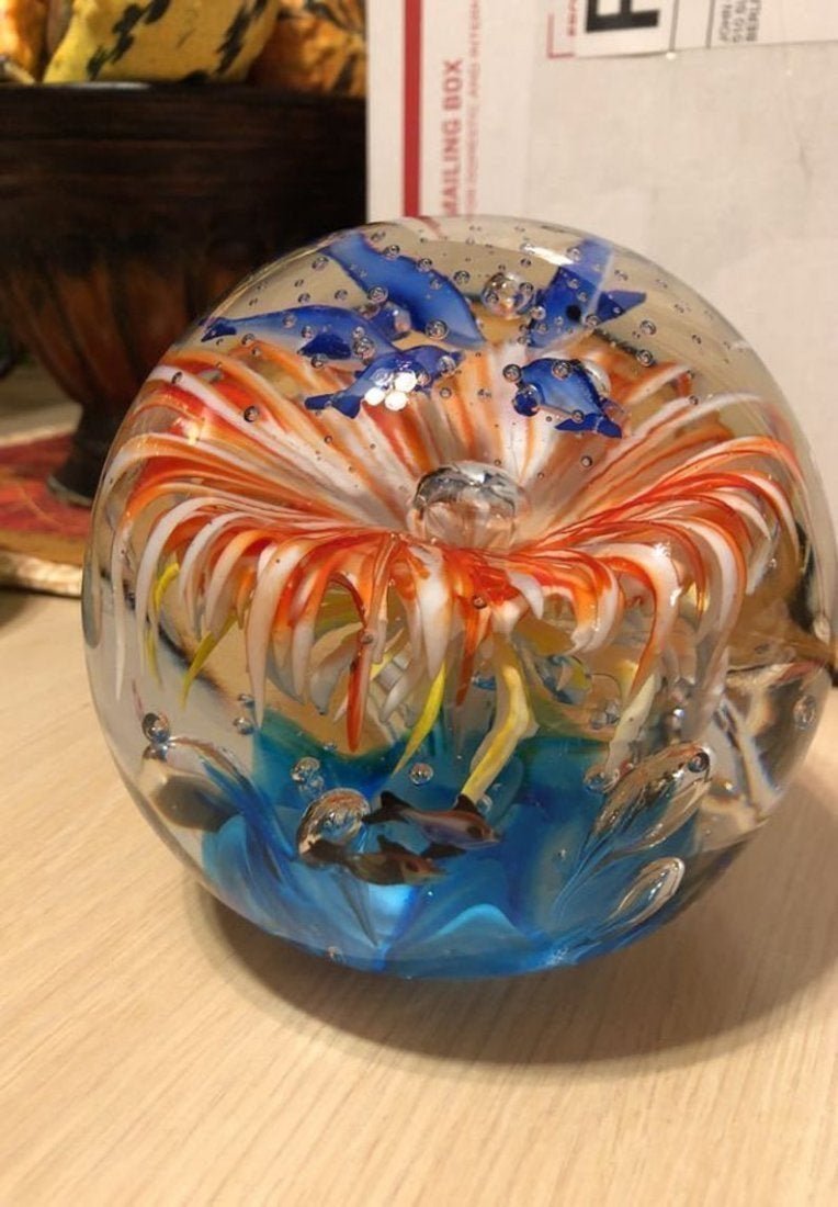 Superb Large 5" x 5" Wide Art Glass Fish/Dolphin Globe (1 of 6)