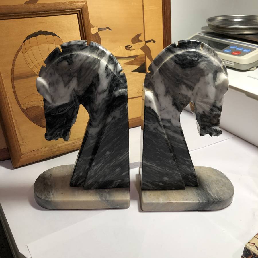Vintage Pair of Onyx/Marble Horse Head Bookends 9" Tall (1 of 6)