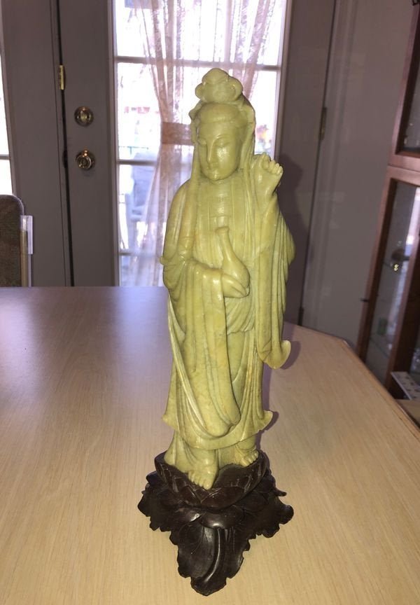 Vintage Asian Heavy Soapstone Figurine 11-3/4” Tall... (1 of 8)