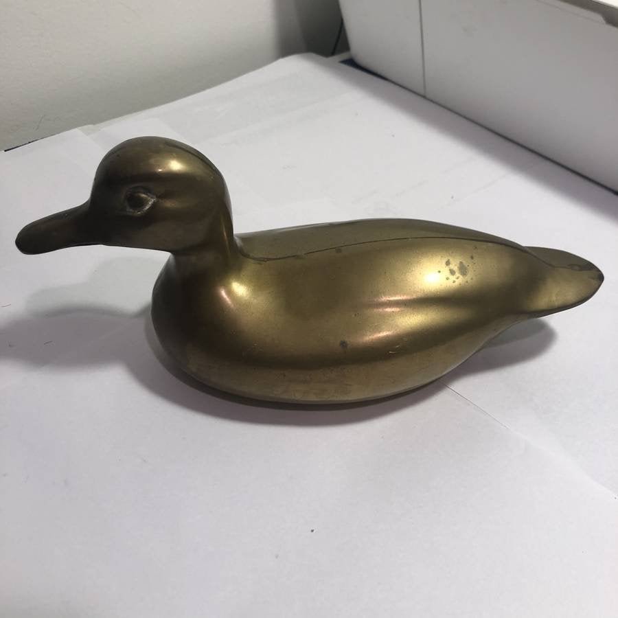 Vintage Almost Solid Brass Duck Decoy 10” Long In Good (1 of 5)