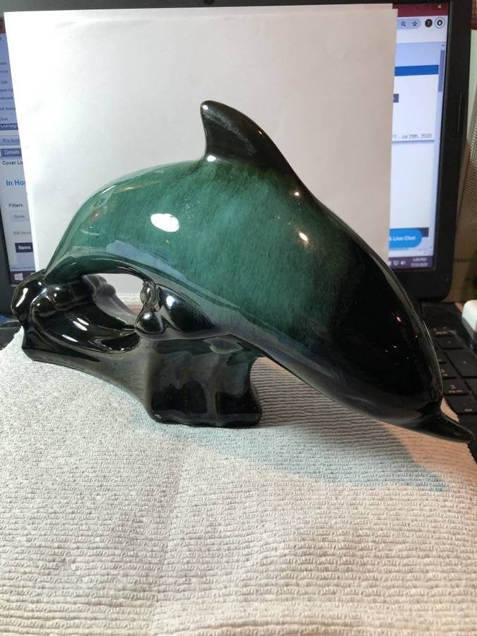 Vintage Blue Mountain Pottery Dolphin Figure 12.5" Long: Vintage Blue Mountain Pottery Dolphin Figure 12.5" Long Preowned from an Estate in VG Condition. $15 DOMESTIC SHIPPING.