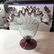 Vintage Crackled Glass Hand Blown Fluted Pedestal Bowl.