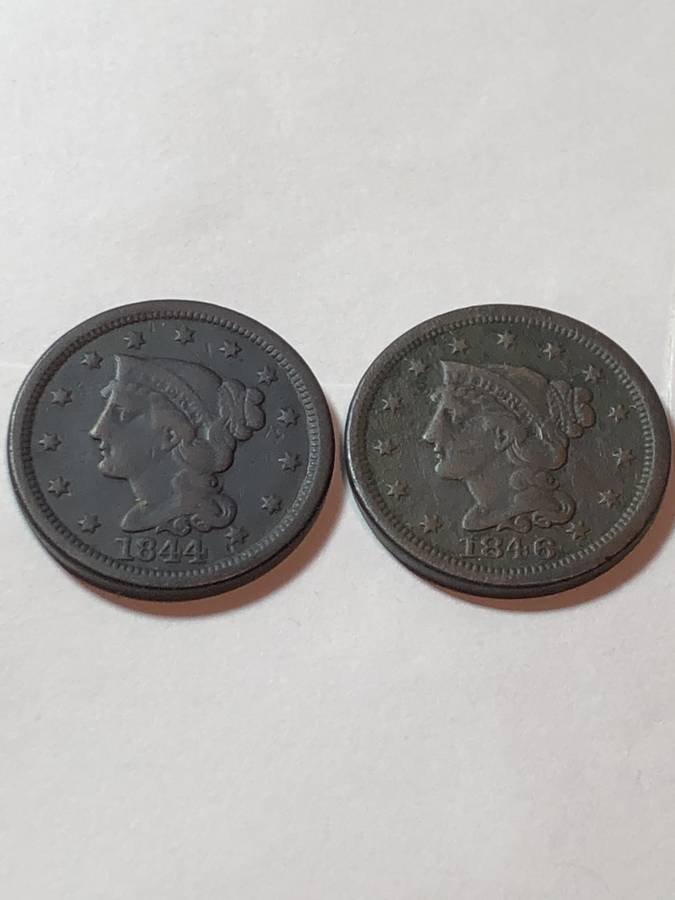 1844 & 1846 Circulated Condition Braided Hair Large 1c (1 of 4)