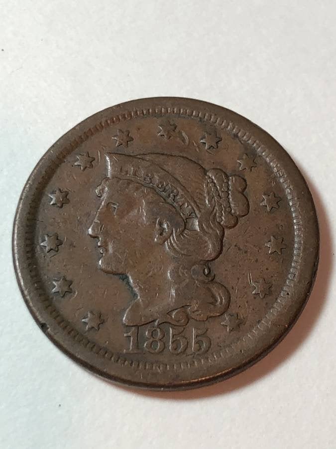 1855 UPRIGHT-55 VARIETY BRAIDED HAIR LARGE CENT... (1 of 2)