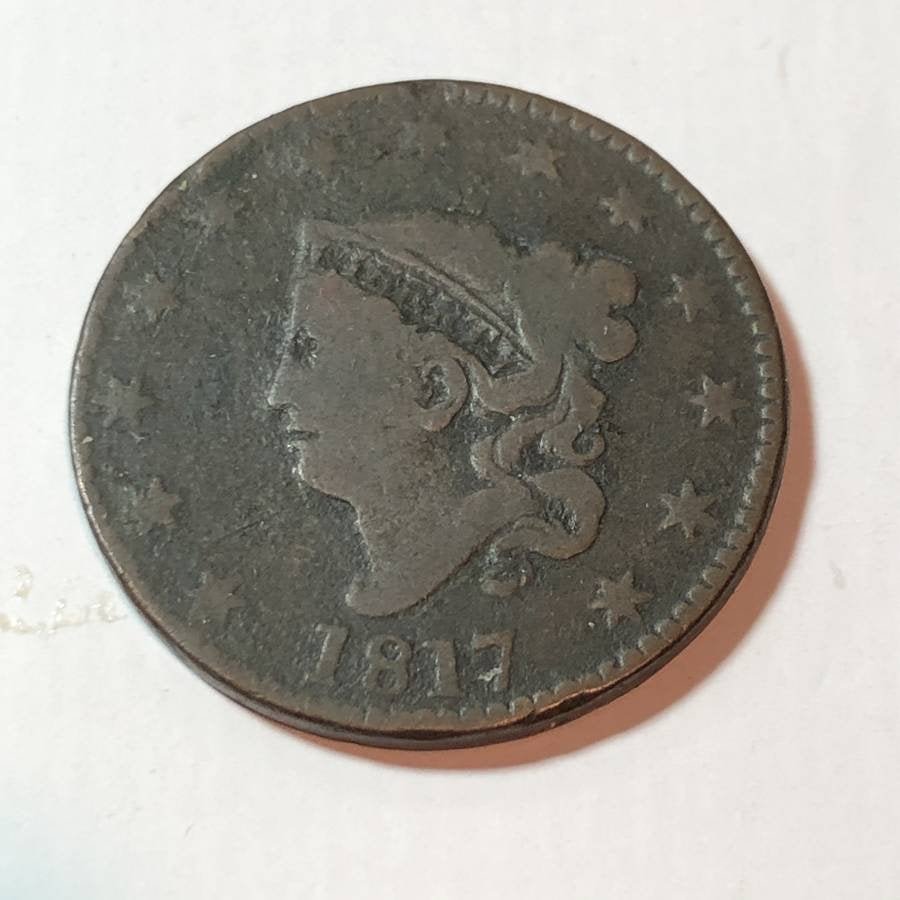 1817 CIRCULATED CONDITION CORONET HEAD LARGE CENT 13... (1 of 2)