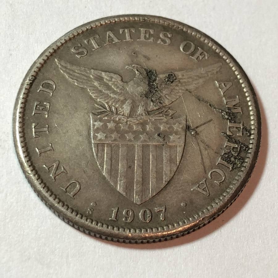 Philippines 1907-S Circ. Manila Bay WW2 Salvaged 1-Peso (1 of 2)