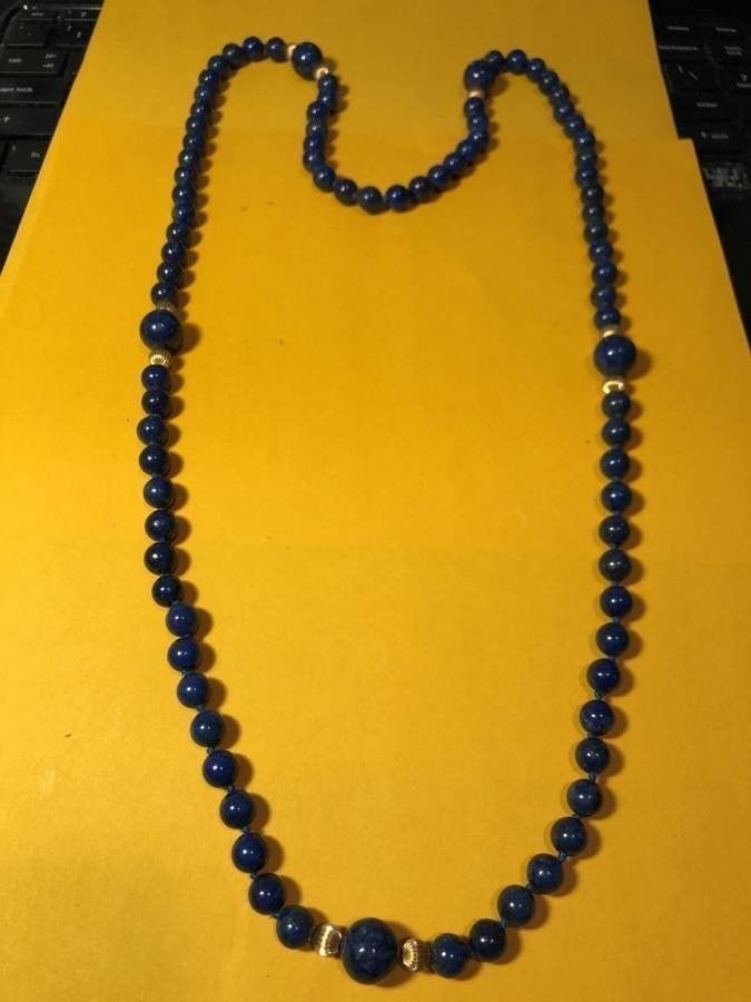 Vintage Lapis Lazuli & 14K 34" Long Bead Necklace in VG: Vintage Lapis Lazuli & 14K 34" Long Bead Necklace in VG Condition as Pictured. Hardly Worn Condition. $5 DOMESTIC SHIPPING!