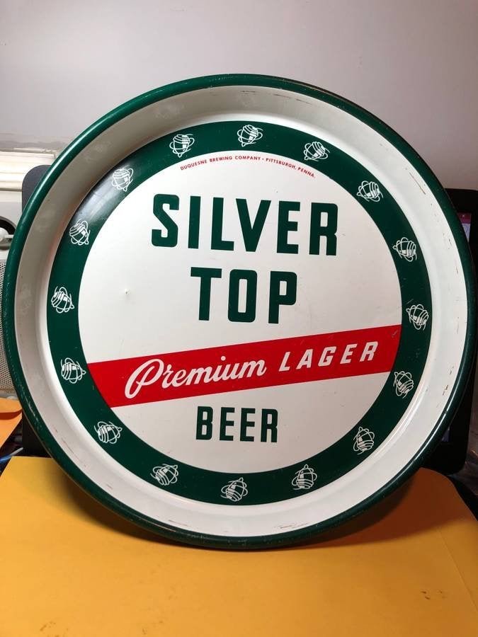 Vtg Circa 1950 Beverage Serving Tray "Silver Top Beer" (1 of 3)