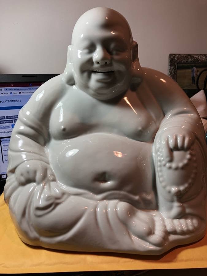 Large Laughing Buddha Heavy Ceramic All White Bank... (1 of 5)