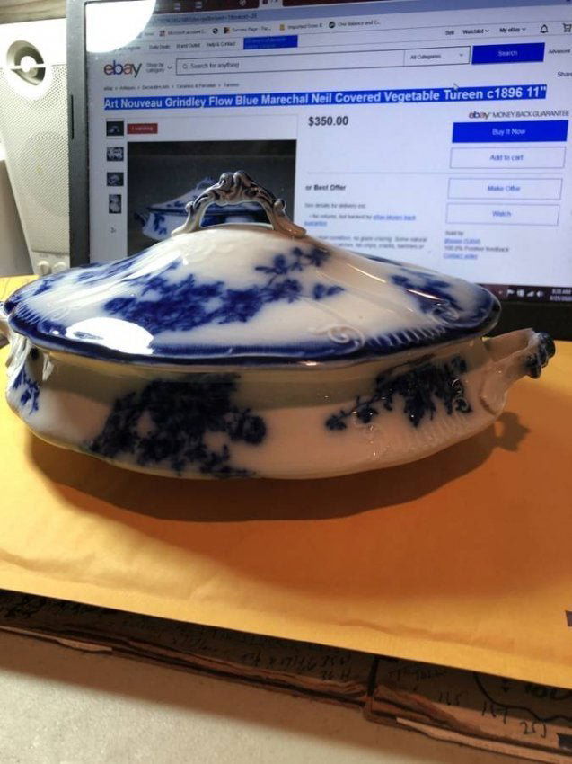 Art Nouveau Grindley FLOW BLUE Marechal Neil Covered... (1 of 6)